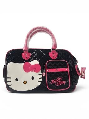 Hello Kitty Quilted Glossy Patent Weekender Bag NWT Black Pink Sanrio
